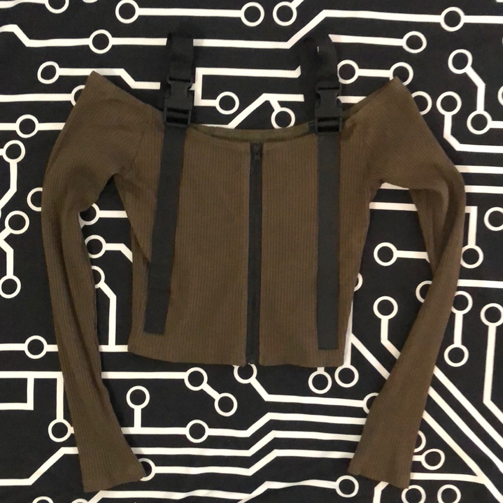 Army green crop buckle top techwear cybergoth apocalyptic military industrial